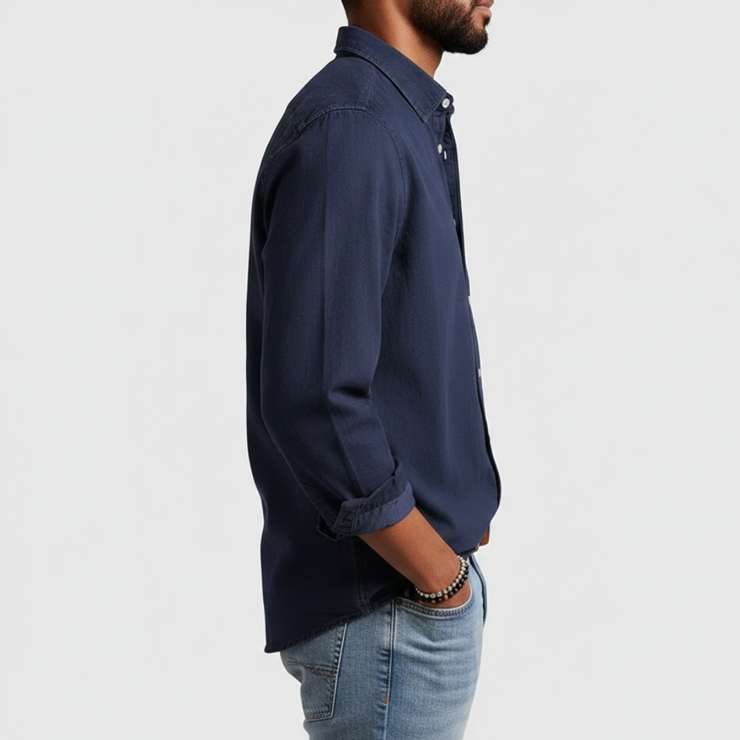 Ethan | Men’s Denim Shirt With Button Front And Chest Pocket