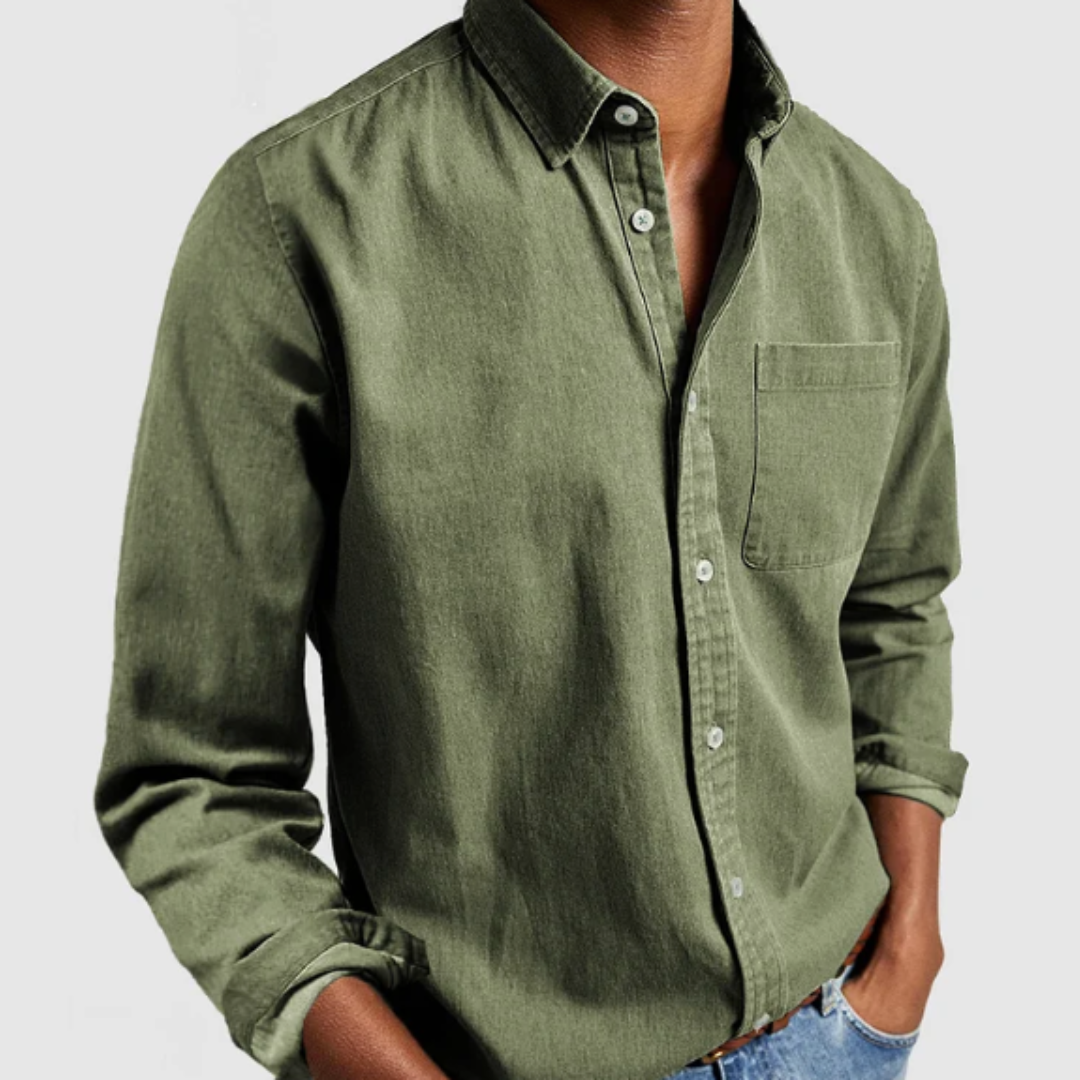 Ethan | Men’s Denim Shirt With Button Front And Chest Pocket
