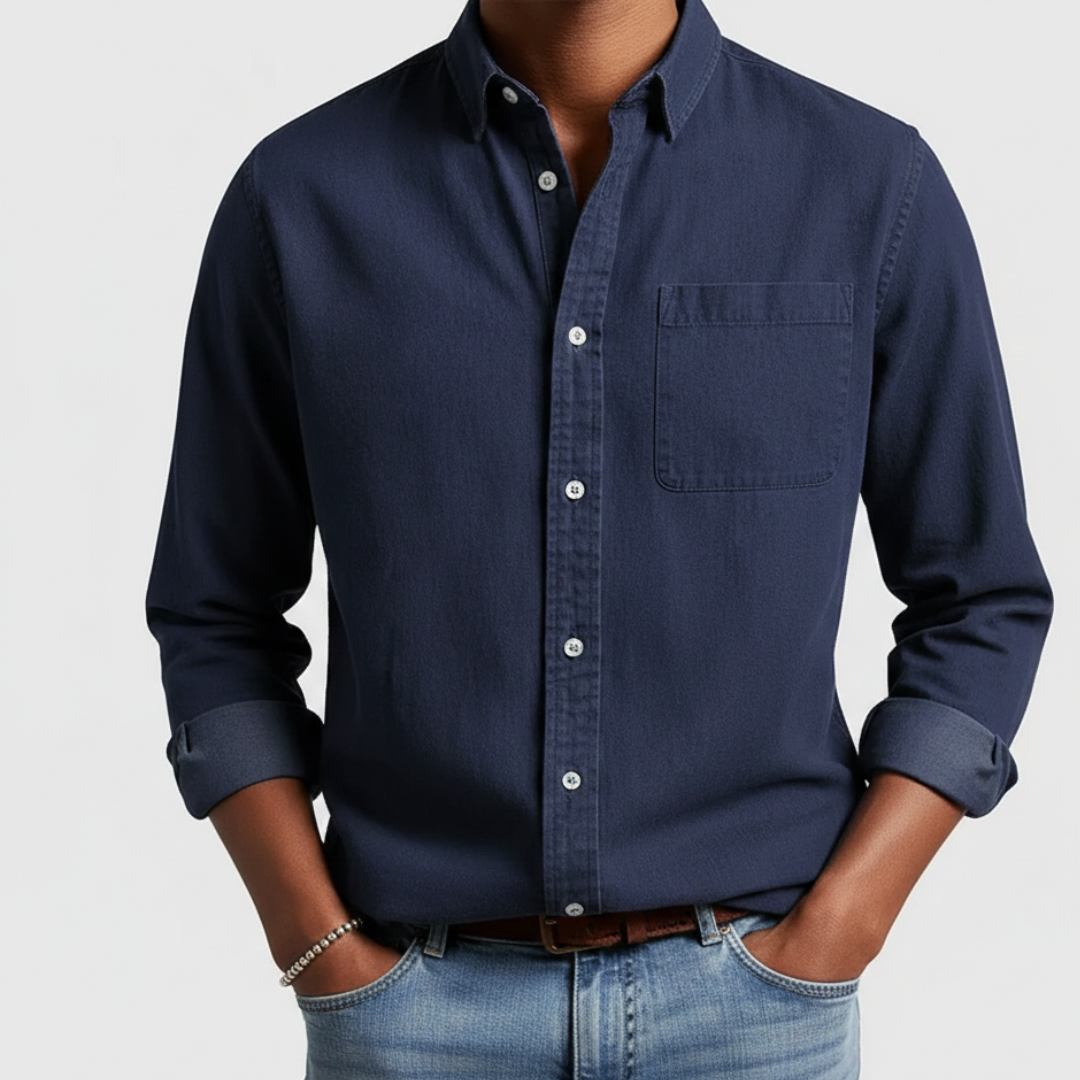 Ethan | Men’s Denim Shirt With Button Front And Chest Pocket