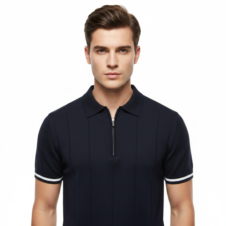 Ethan | Men's Polo Shirt With Zip Closure And Short Sleeves | Casual