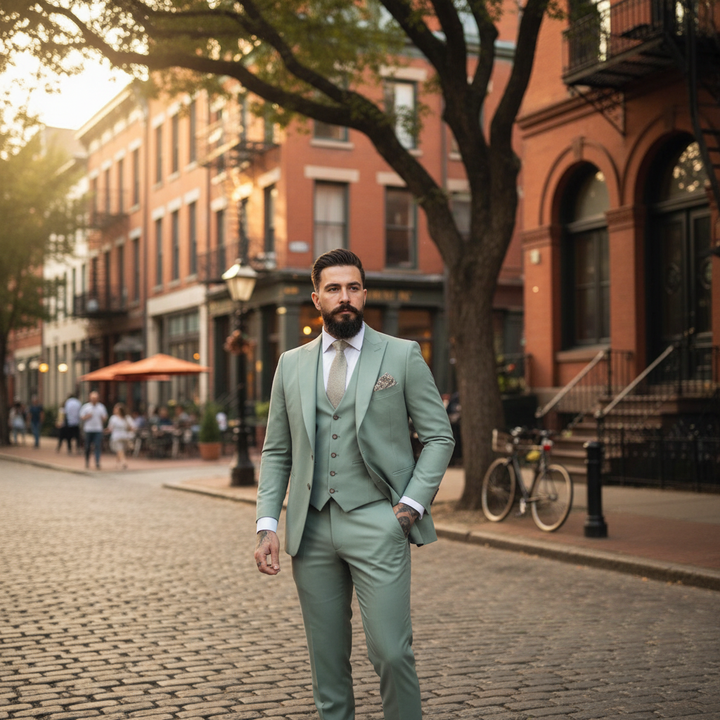 Ethan | Men's Three Piece Suit With Notch Lapel And Button Vest | Elegant
