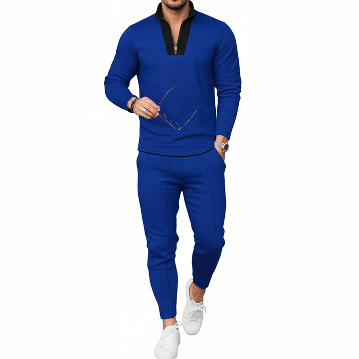 Ethan | Men's Two Piece Set With Zip Collar Top And Tapered Pants | Modern