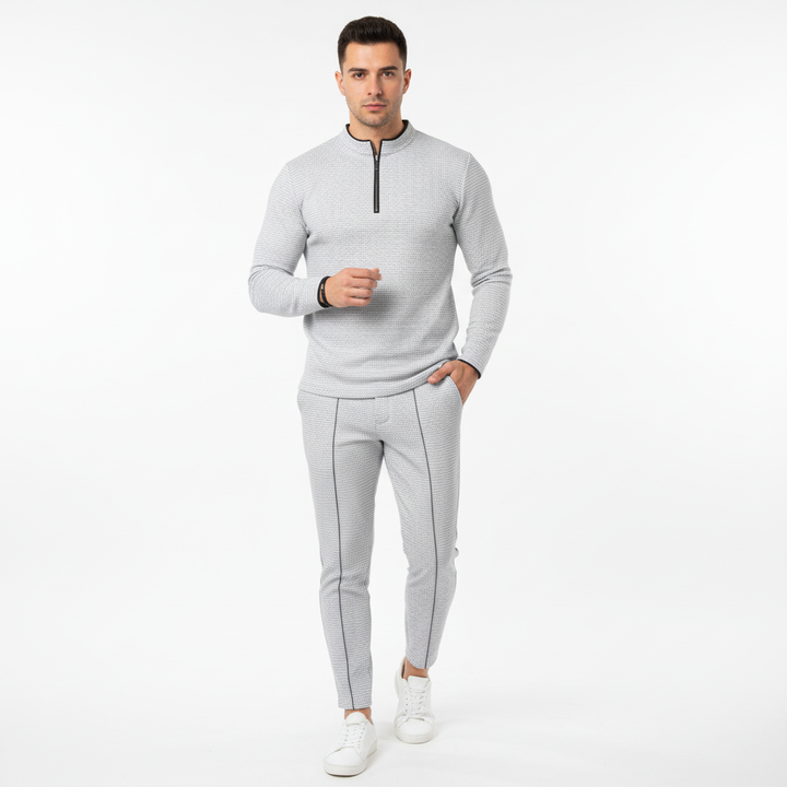 Ethan | Men's Two Piece Set With Zip Collar Top And Tapered Pants | Modern
