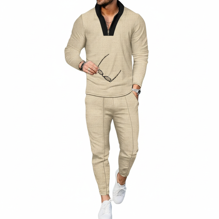 Ethan | Men's Two Piece Set With Zip Collar Top And Tapered Pants | Modern