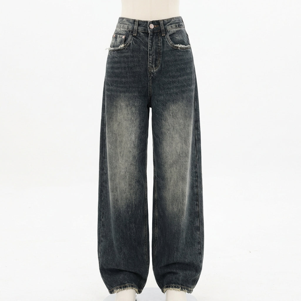 Freya | Women’s Baggy Jeans With Faded Wash Detail And Wide Leg | Street