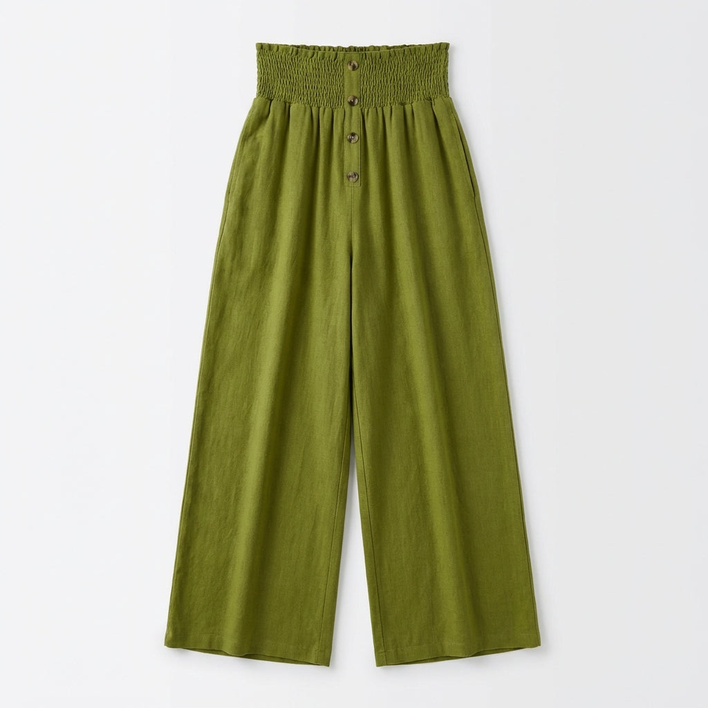 Freya | Women’s Linen Trousers With Button Front And Elastic Waistband | Relaxed