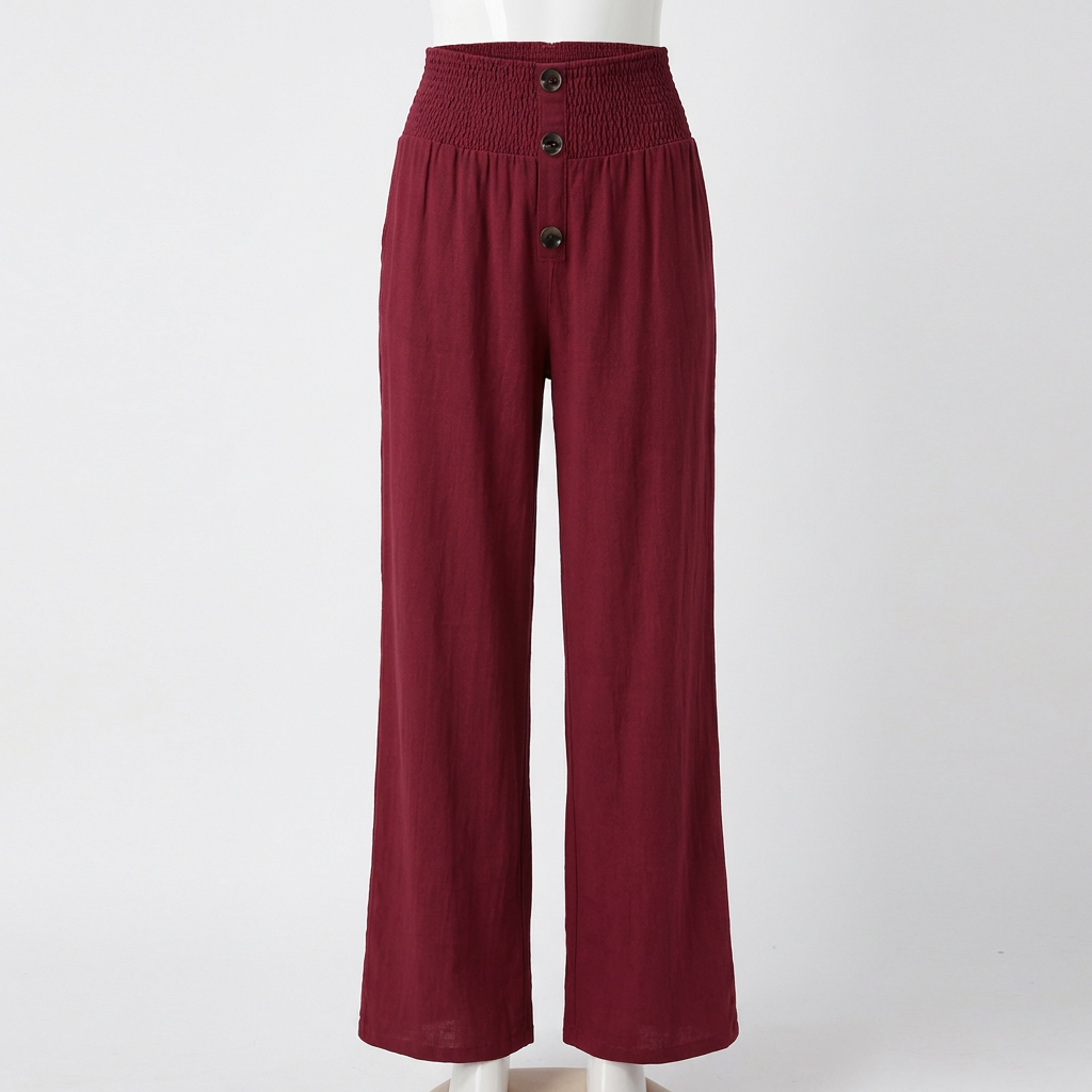 Freya | Women’s Linen Trousers With Button Front And Elastic Waistband | Relaxed