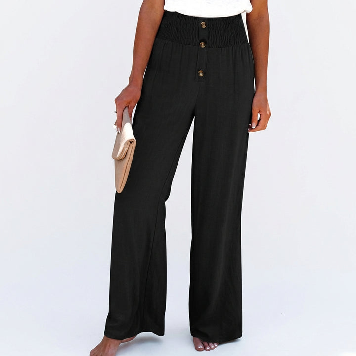 Freya | Women’s Linen Trousers With Button Front And Elastic Waistband | Relaxed