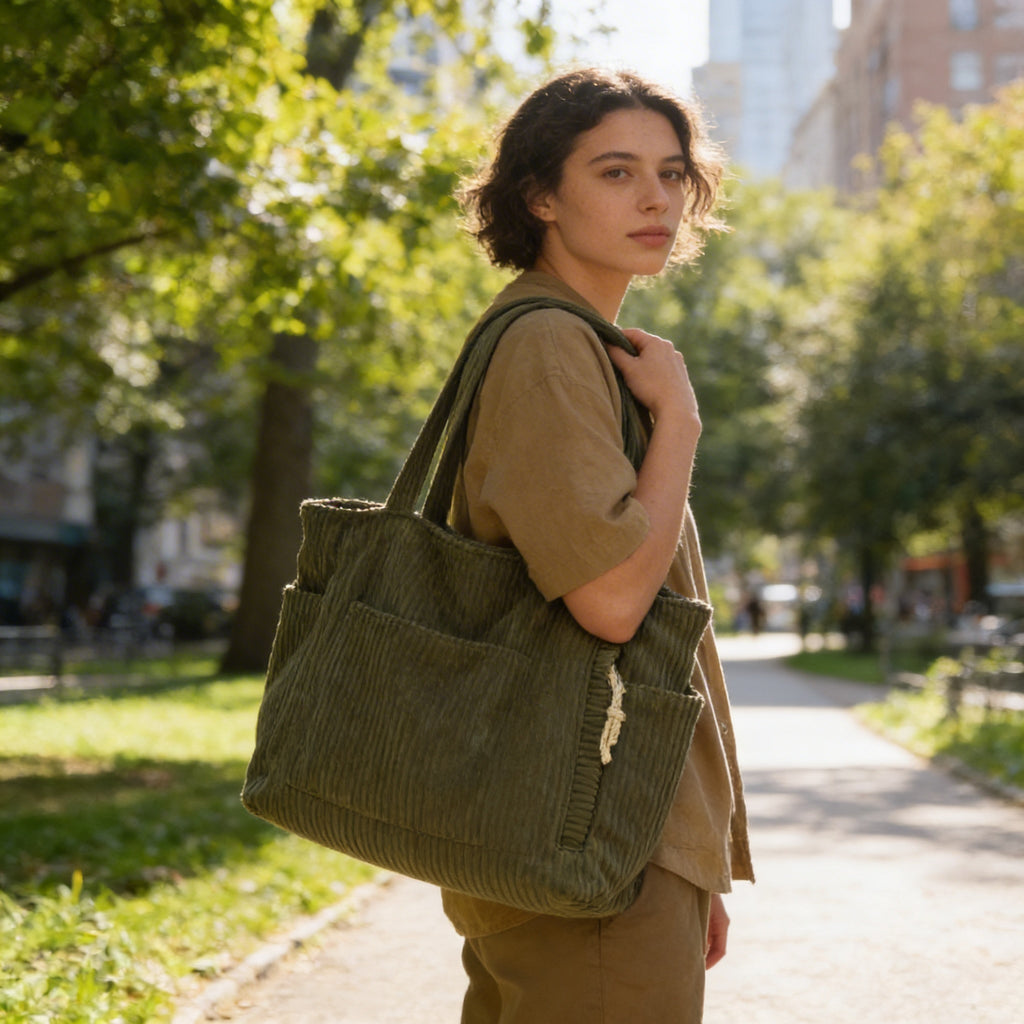 Freya | Women’s Tote Bag With Ribbed Texture And Pockets | Casual