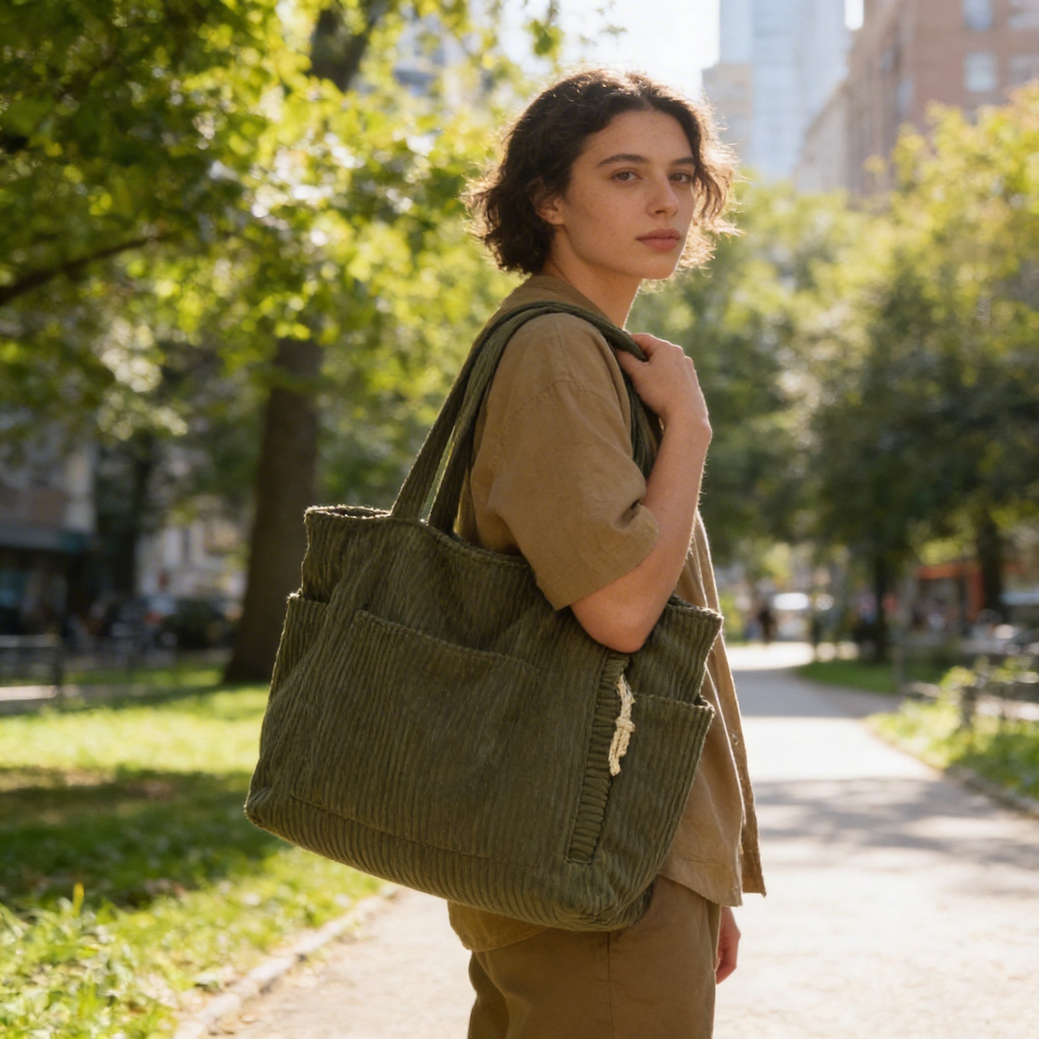 Freya | Women’s Tote Bag With Ribbed Texture And Pockets | Casual