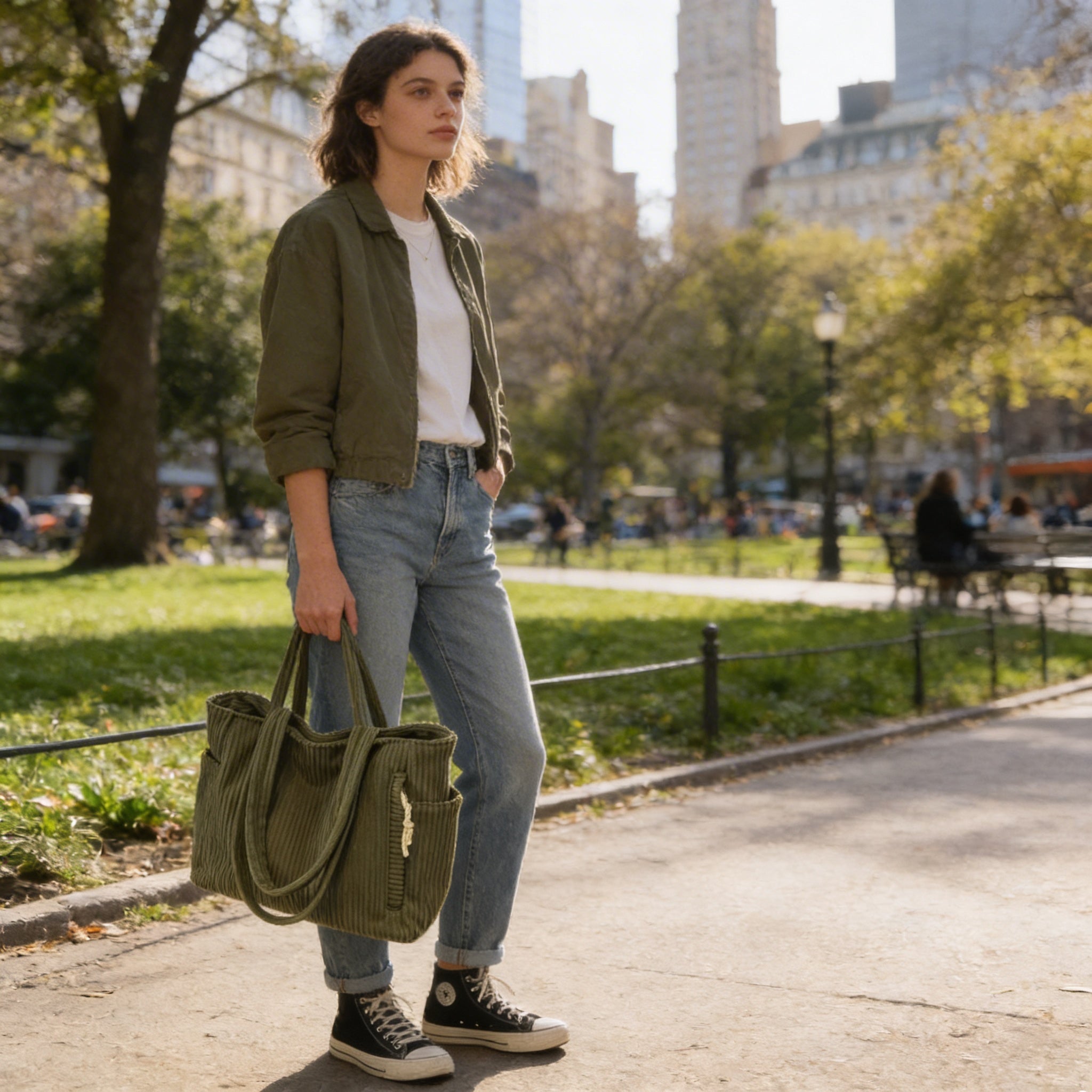 Freya | Women’s Tote Bag With Ribbed Texture And Pockets | Casual