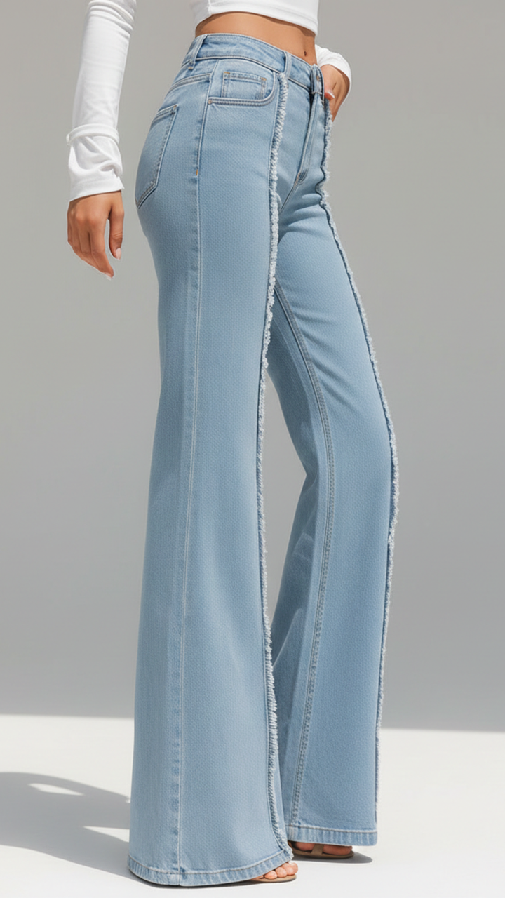 Grace | Women’s High Waisted Flared Denim Jeans With Exposed Seams