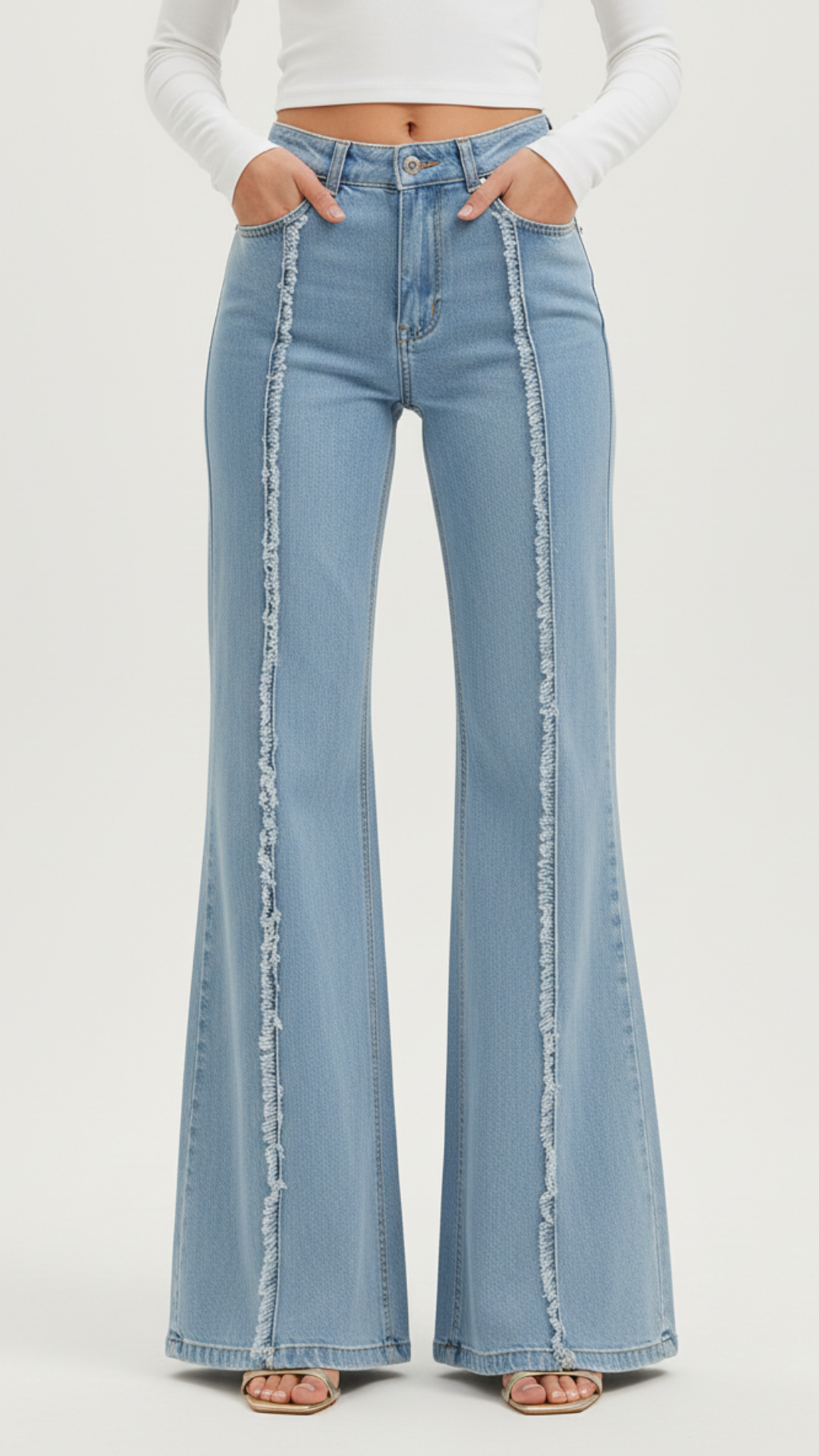 Grace | Women’s High Waisted Flared Denim Jeans With Exposed Seams
