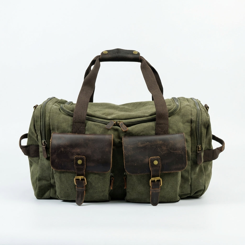 Harlan | Unisex Weekend Duffel Bag With Canvas Body And Leather Trim | Travel Classic