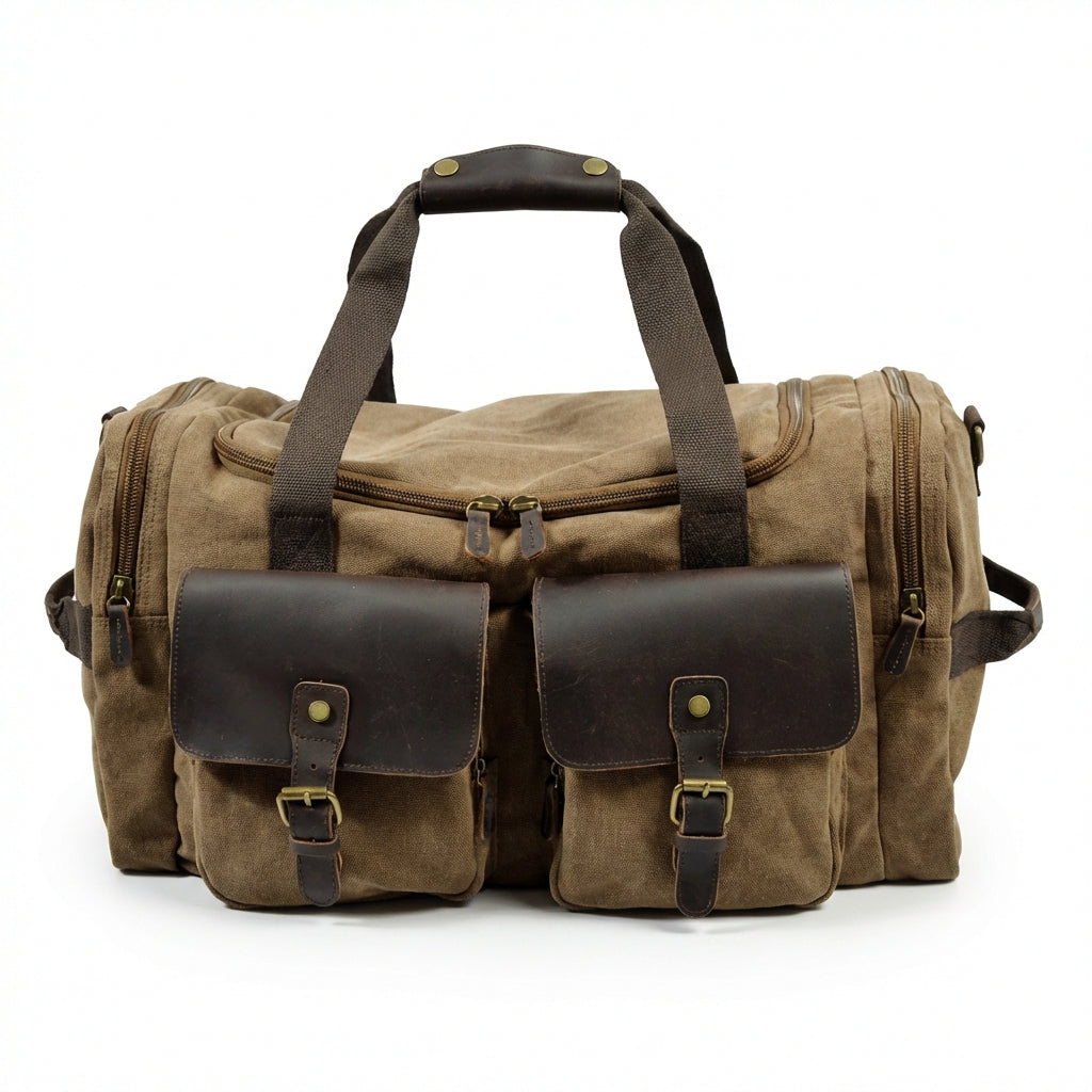 Harlan | Unisex Weekend Duffel Bag With Canvas Body And Leather Trim | Travel Classic