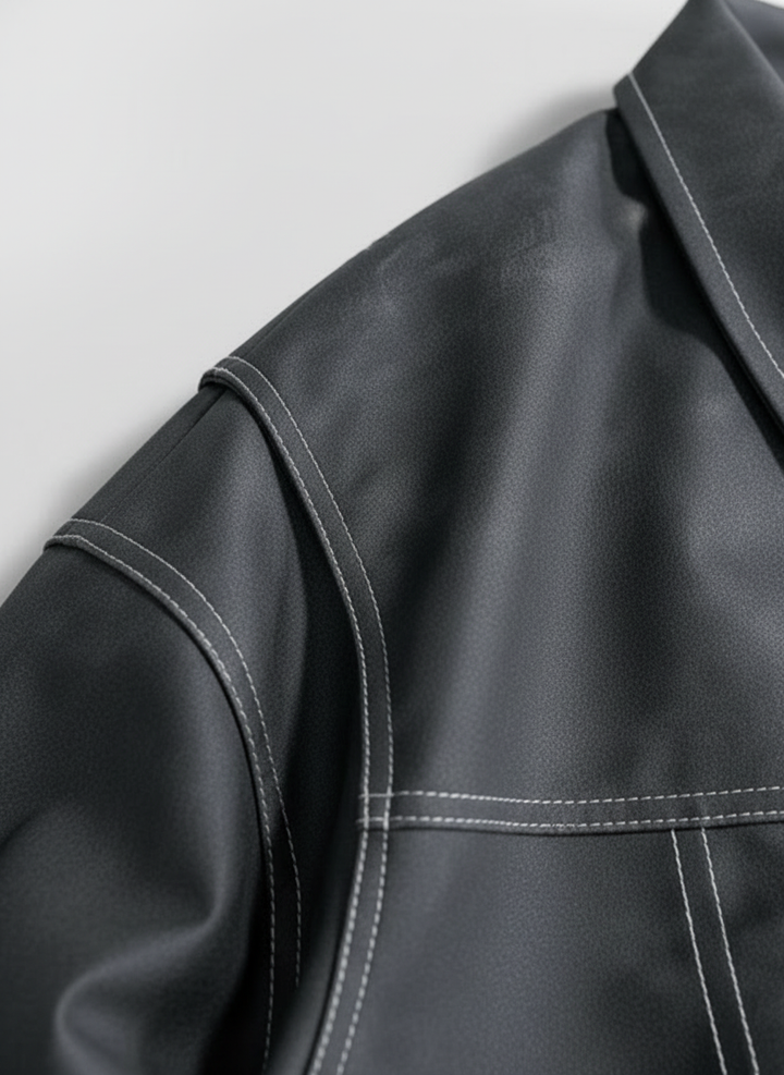 Harper | Men's Leather Jacket With Zip Closure And Contrast Stitching | Casual
