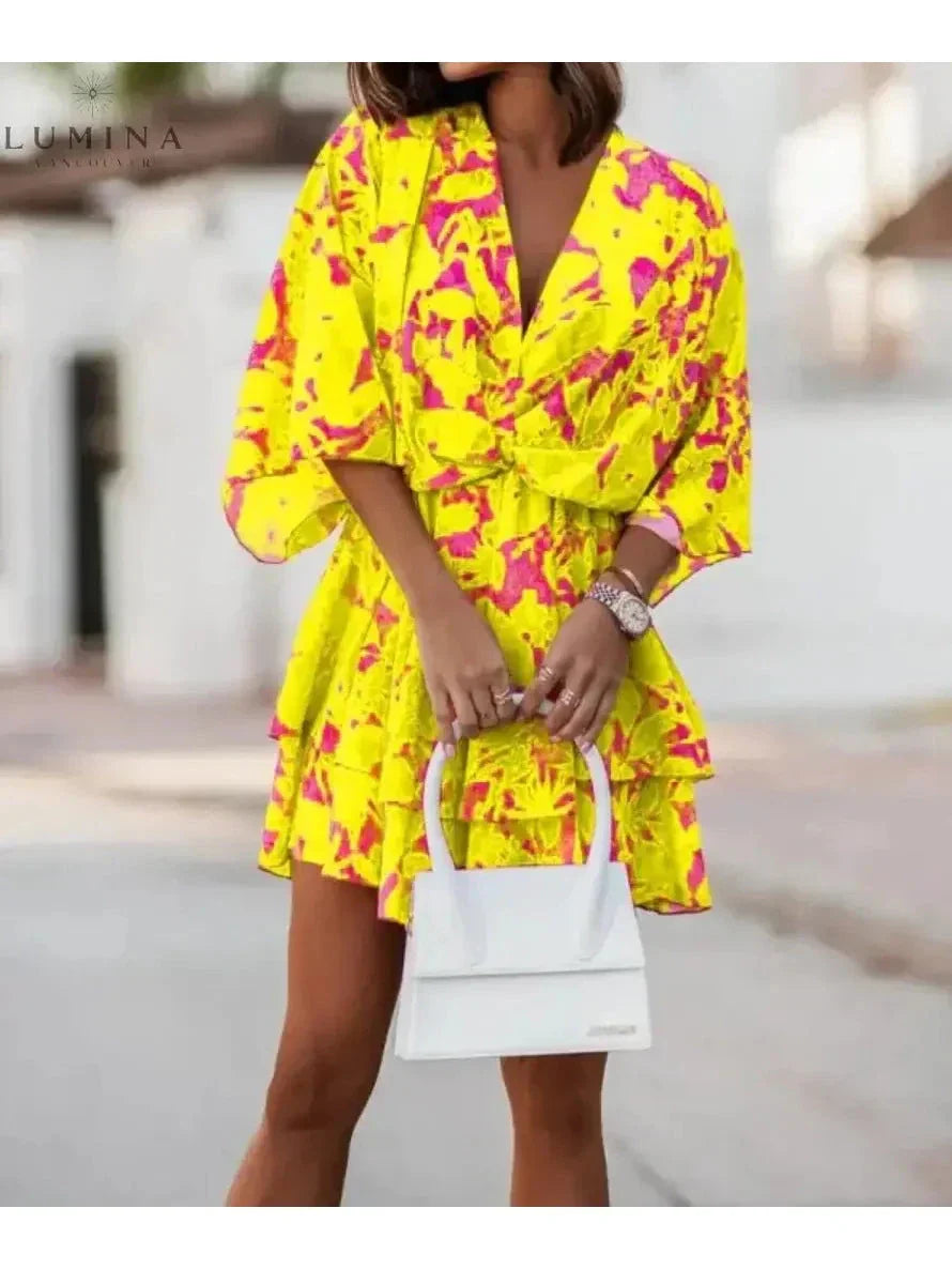 Harper | Women’s Floral Dress With V-Neckline And Tie Waist