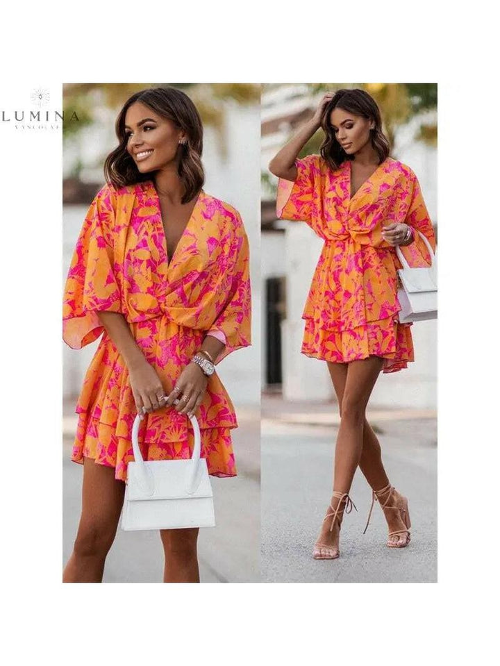 Harper | Women’s Floral Dress With V-Neckline And Tie Waist