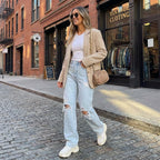 Harper | Women’s High Waist Jeans With Distressed Knee Detail And Wide Leg | Casual