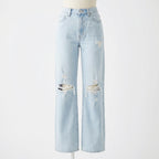 Harper | Women’s High Waist Jeans With Distressed Knee Detail And Wide Leg | Casual