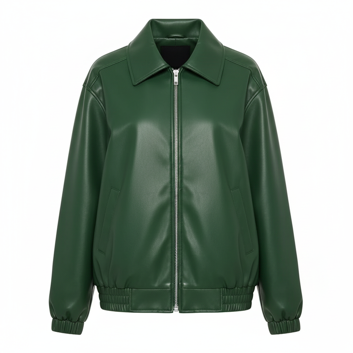 Harper | Women's Leather Jacket With Zip Closure And Point Collar | Minimalist