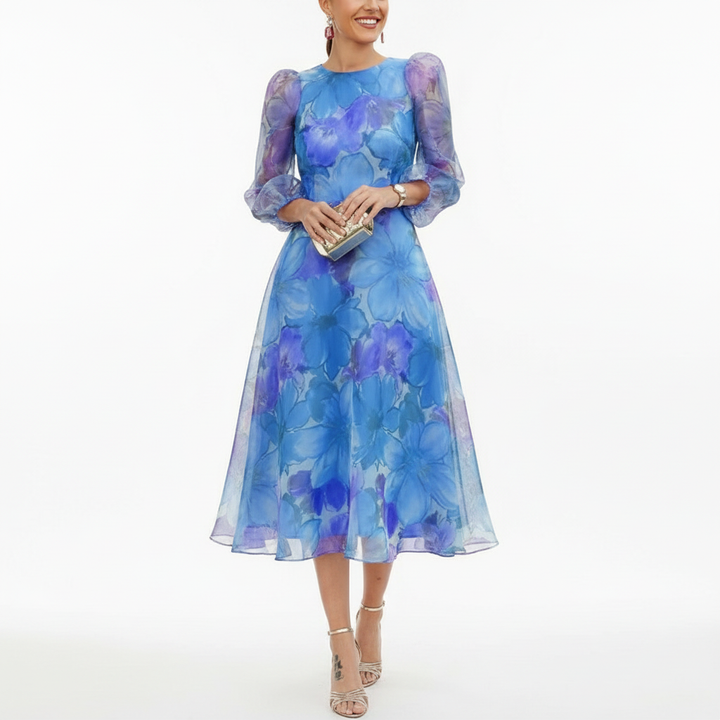 Harper | Women's Wedding Guest Dress With Long Puff Sleeves And Pleated Skirt | Elegant