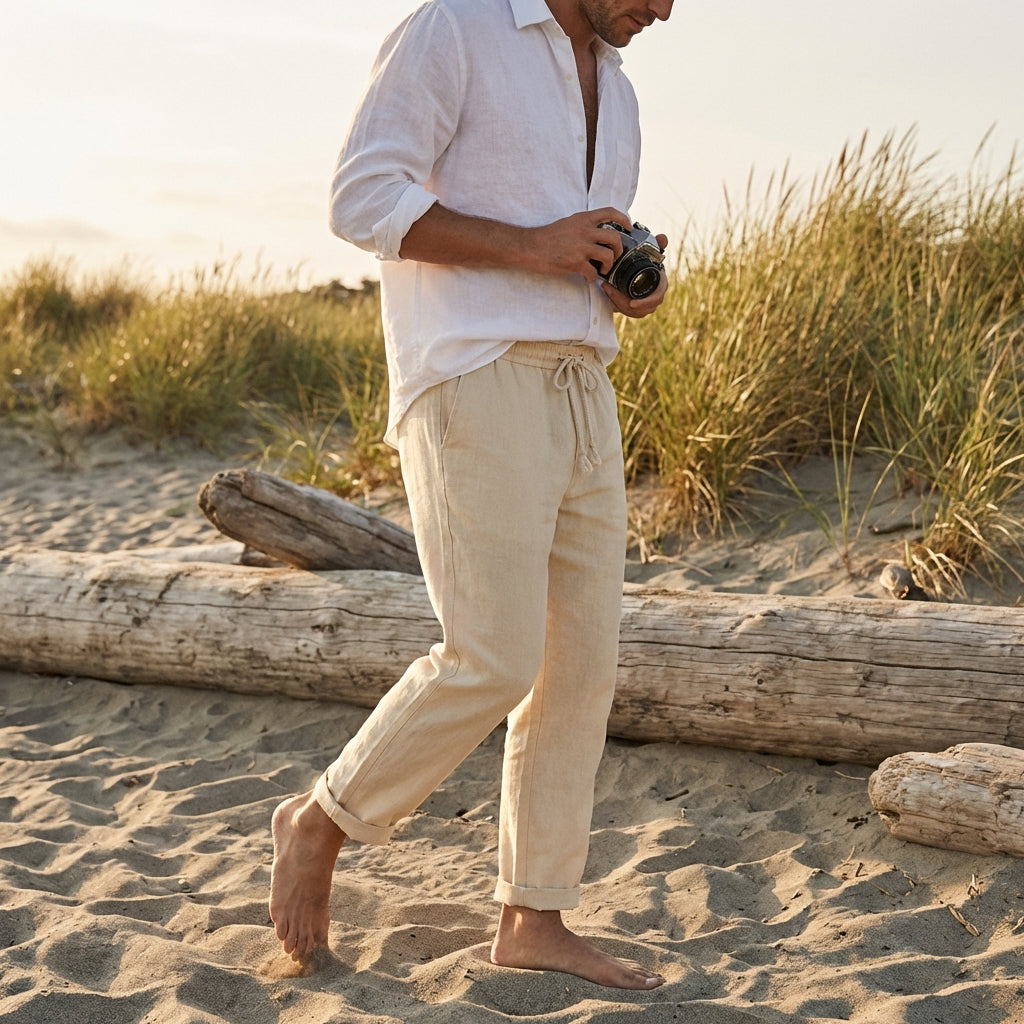 Harry | Men’s Linen Trouser With Elastic Waistband And Drawstring | Casual