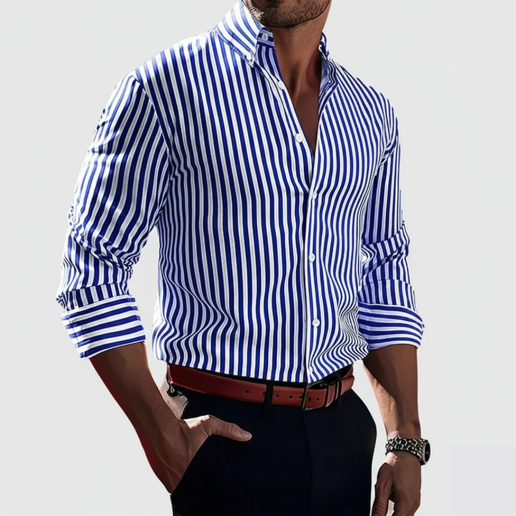 Hudson | Men’s Overshirt With Vertical Stripes And Long Sleeves