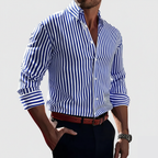 Hudson | Men’s Overshirt With Vertical Stripes And Long Sleeves