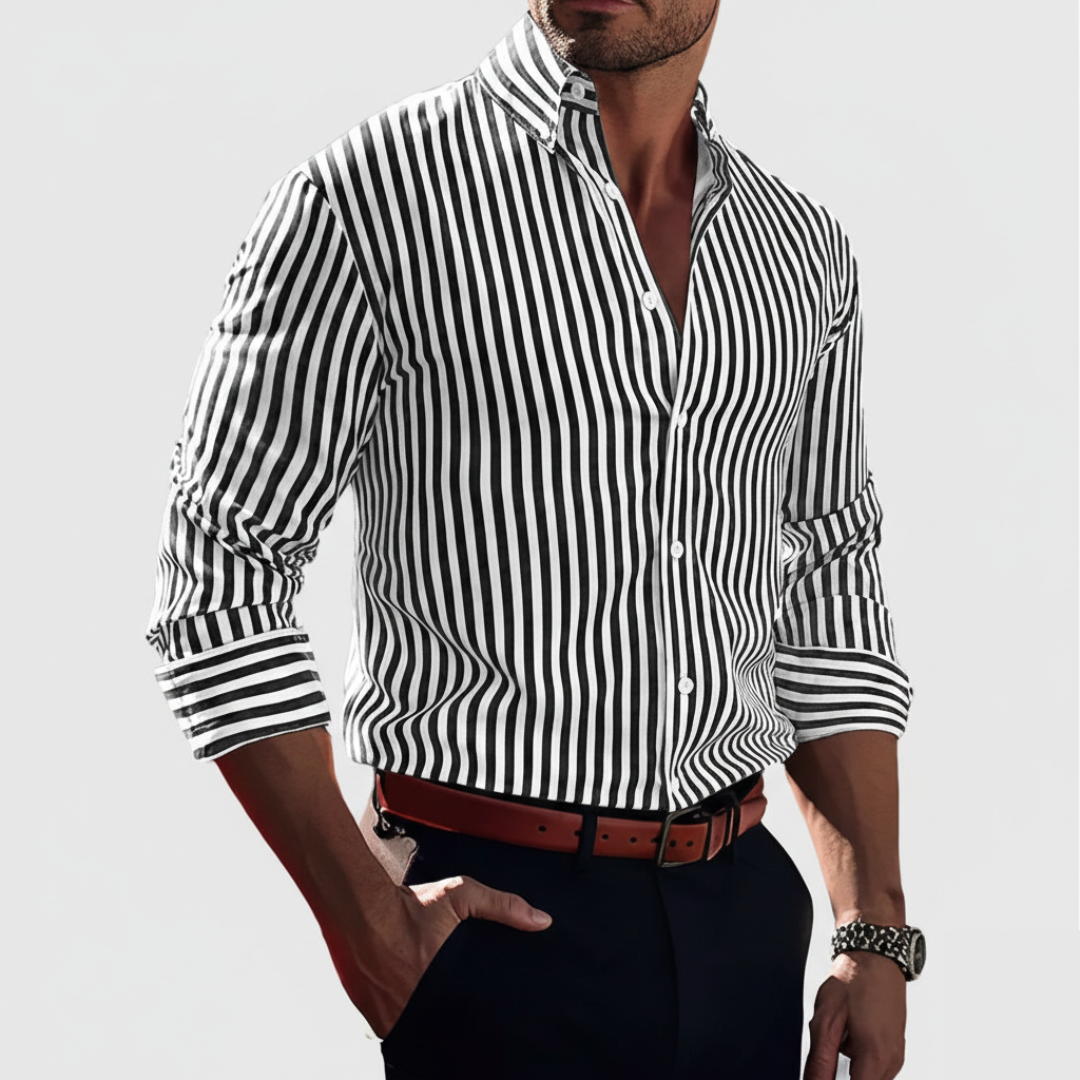 Hudson | Men’s Overshirt With Vertical Stripes And Long Sleeves