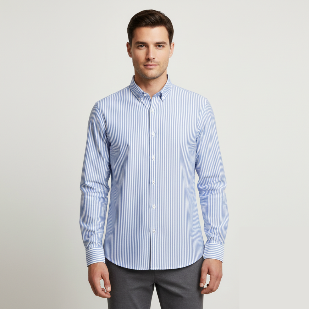 Hudson | Men’s Overshirt With Vertical Stripes And Long Sleeves