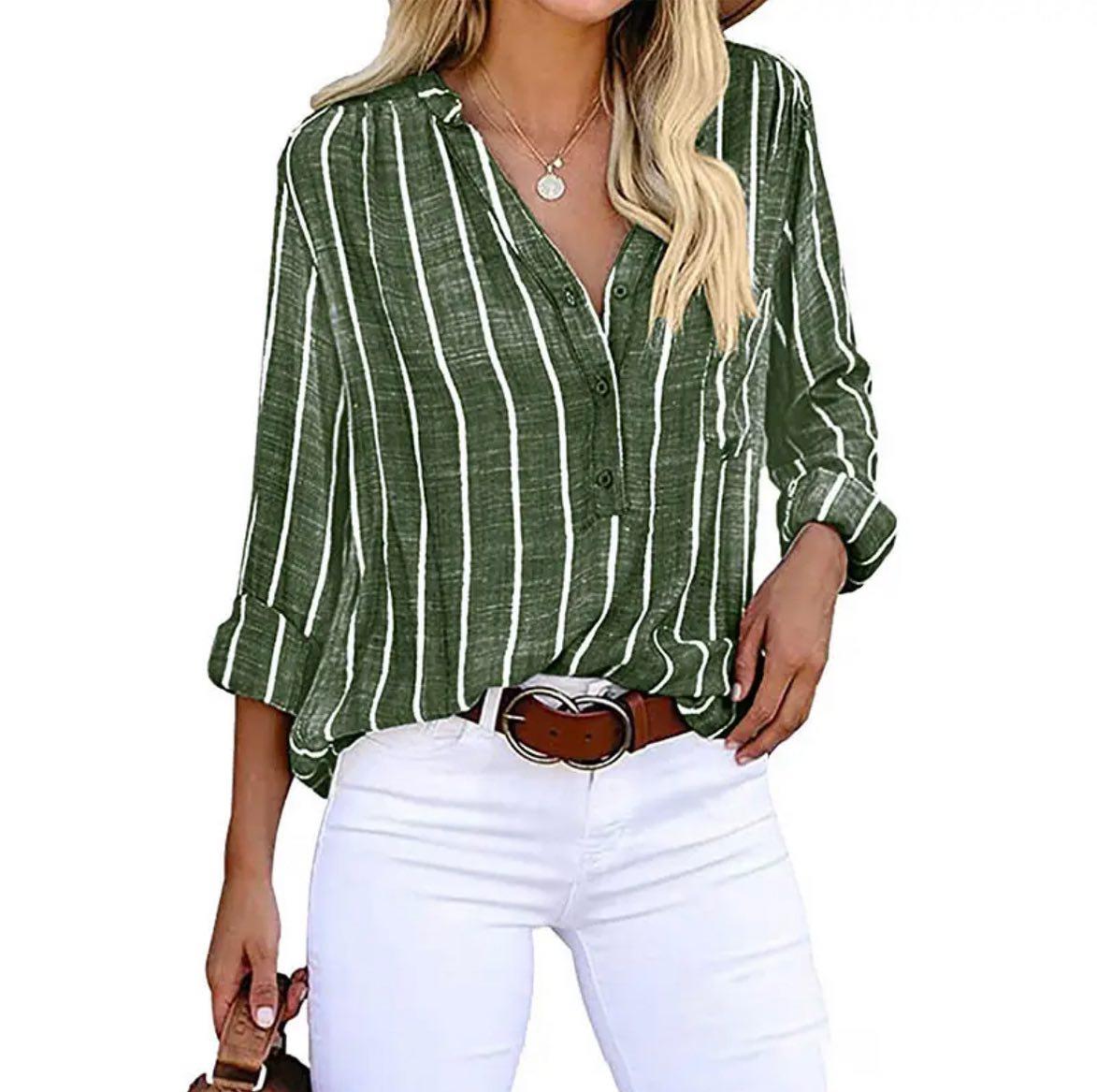 Kiera |  Stylish Striped Button-Up Top