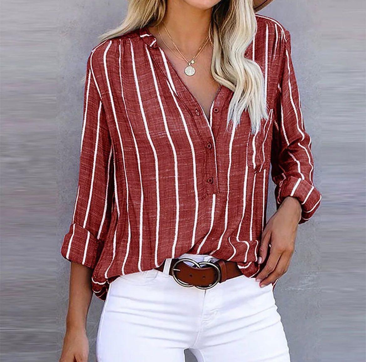 Kiera |  Stylish Striped Button-Up Top