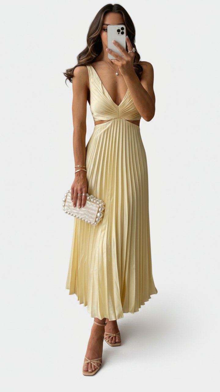 Isabella | Women's Bodycon Dress With V-Neckline And Flowing Pleats