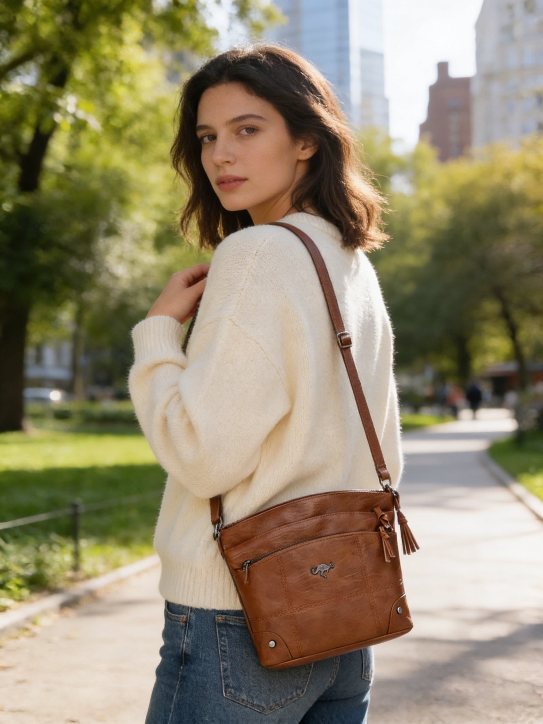 Isla | Women’s Crossbody Bag With Front Zip Pocket And Contrast Stitching | Casual