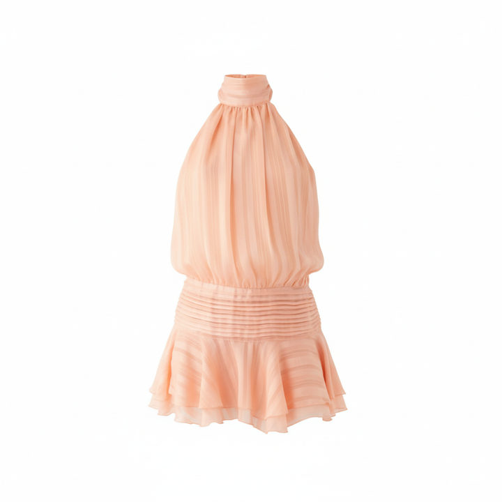 Isla | Women’s Halter Mini Dress With Pleated Bodice And Ruffle Hem | Elegant