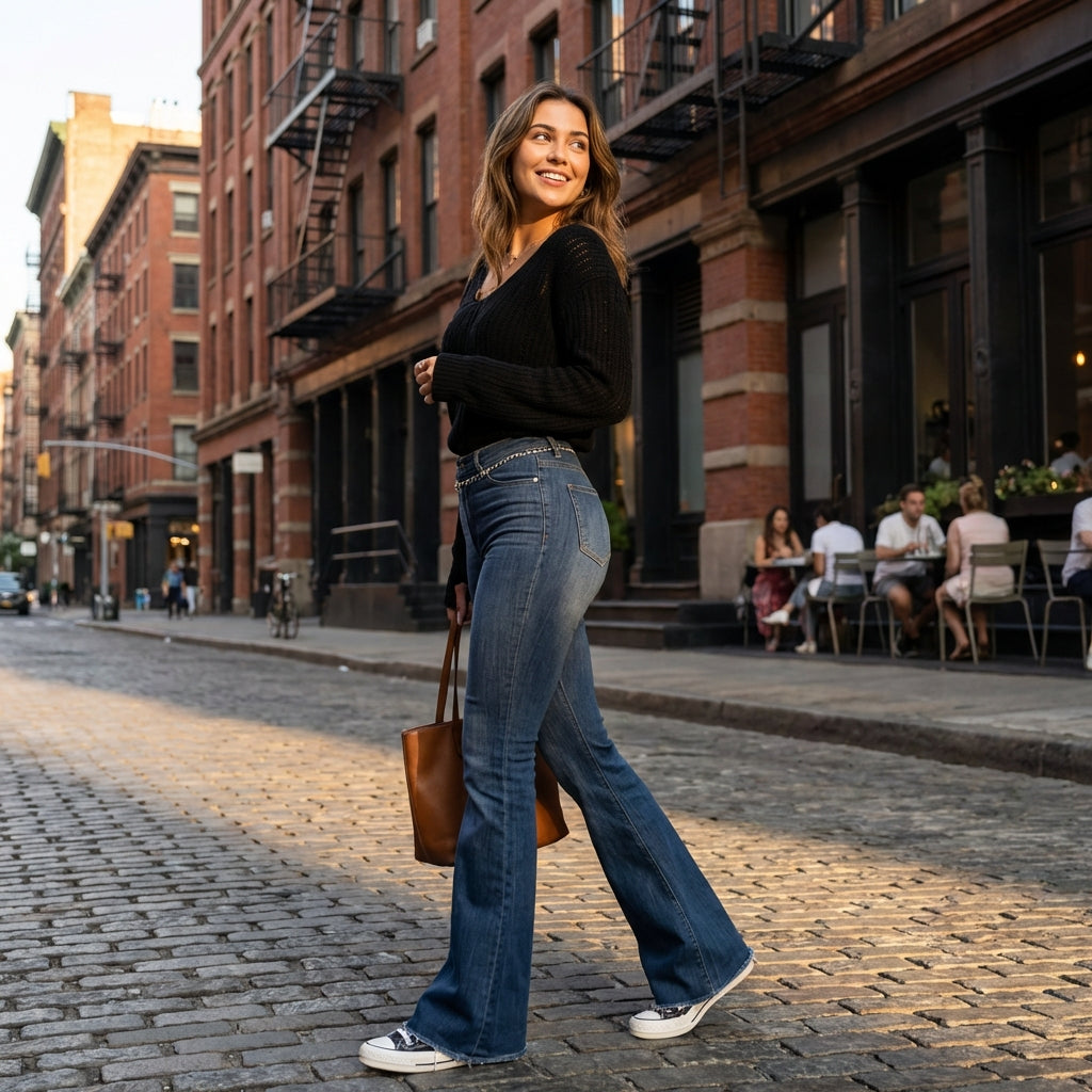 Isla | Women’s High Waist Jeans With Flared Leg Silhouette And Slim Fit | Retro