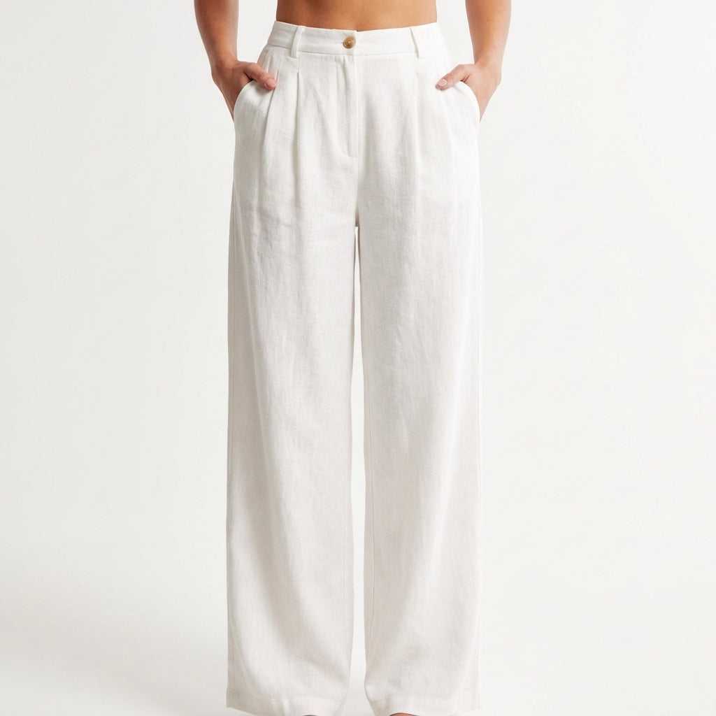 Isla | Women’s Linen Trousers With Wide Leg Silhouette And Side Pockets | Casual