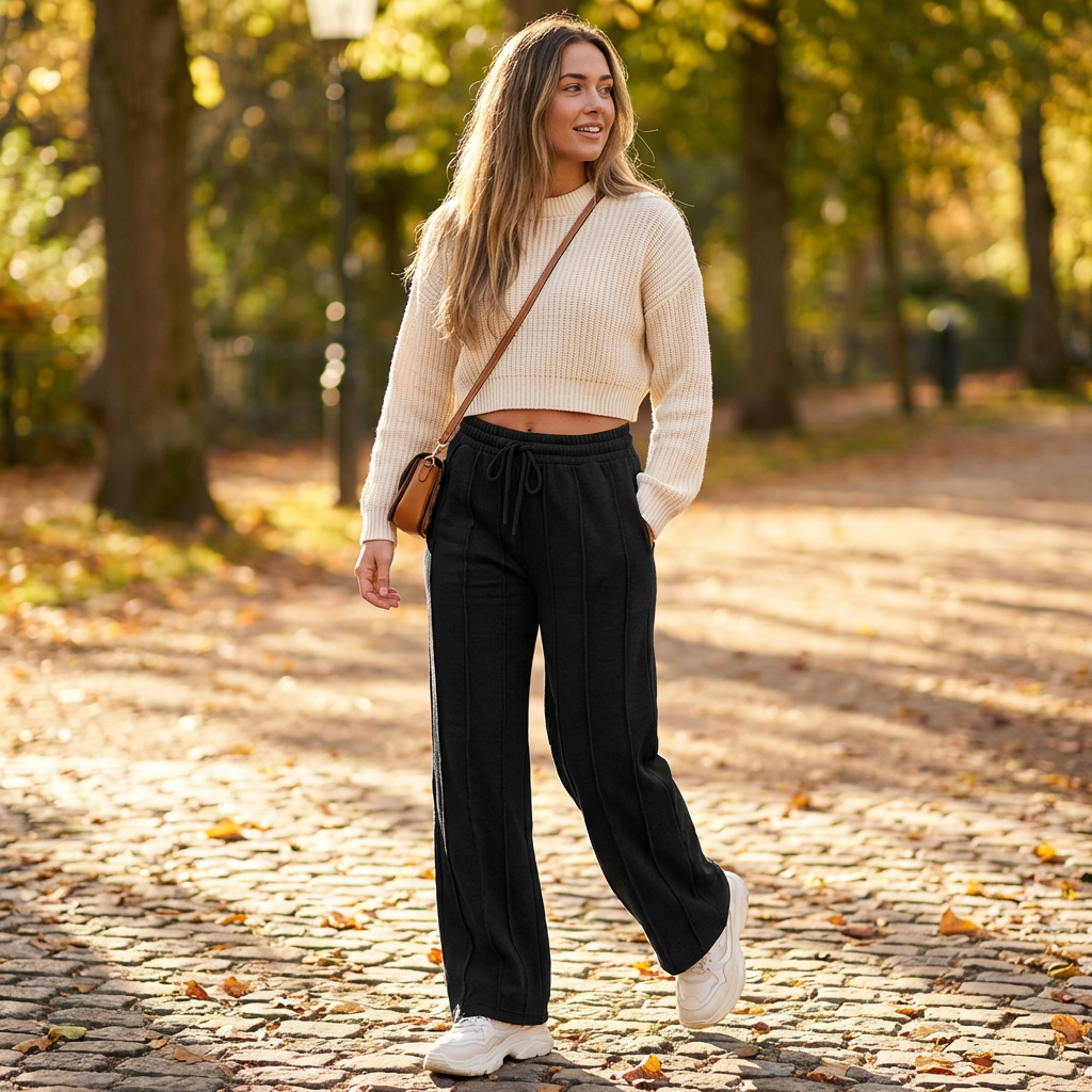 Isla | Women’s Sweat Pants With Drawstring Waist And Wide Leg Silhouette | Casual