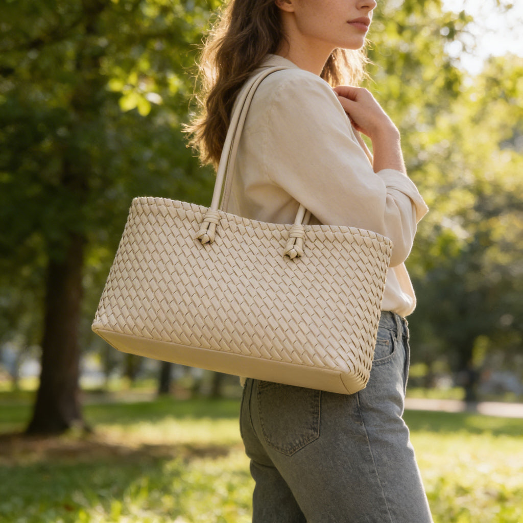 Isla | Women’s Tote Bag With Woven Texture And Long Handles | Elegant