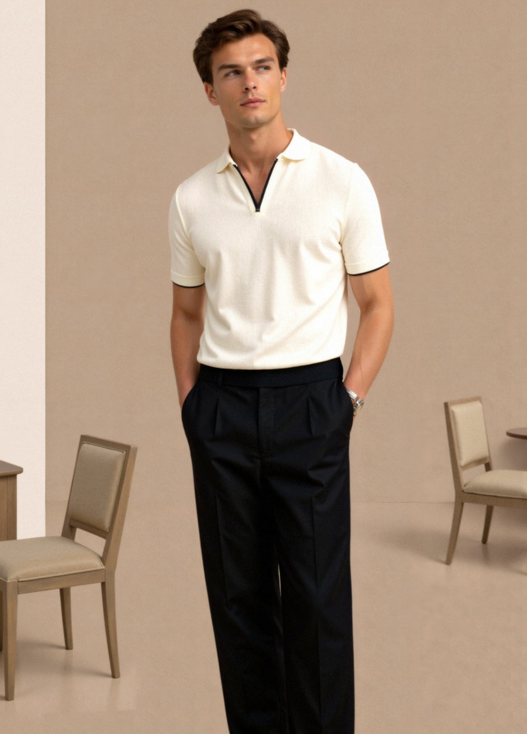 Kaelan | Men's Polo Shirt With Zip Collar And Short Sleeves | Smart Casual