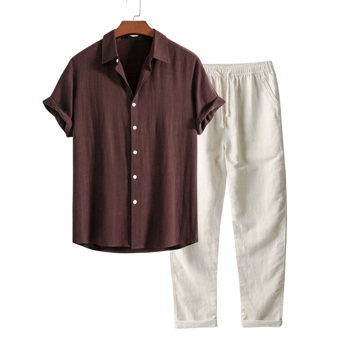 Kellan | Men's Two Piece Set With Button Front And Drawstring Waist | Casual