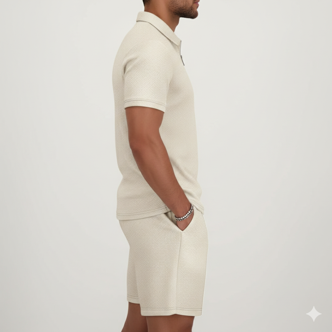 Landon | Men’s Two Piece Set With Zip Collar And Drawstring Shorts