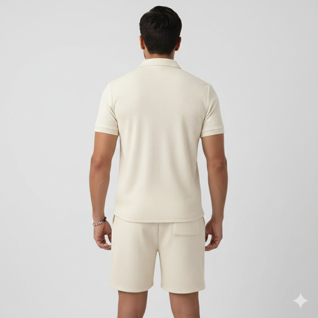Landon | Men’s Two Piece Set With Zip Collar And Drawstring Shorts