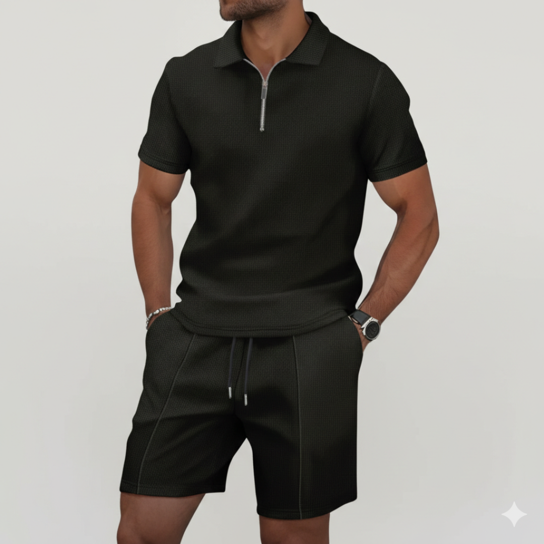 Landon | Men’s Two Piece Set With Zip Collar And Drawstring Shorts