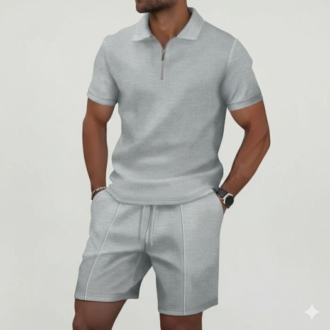 Landon | Men’s Two Piece Set With Zip Collar And Drawstring Shorts