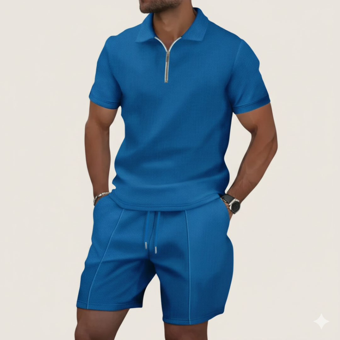 Landon | Men’s Two Piece Set With Zip Collar And Drawstring Shorts