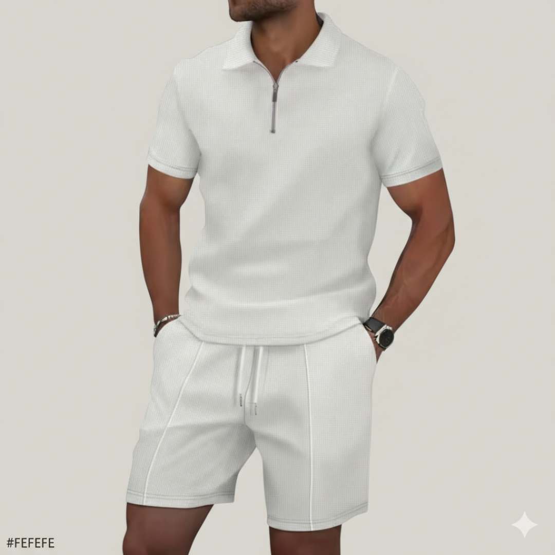 Landon | Men’s Two Piece Set With Zip Collar And Drawstring Shorts