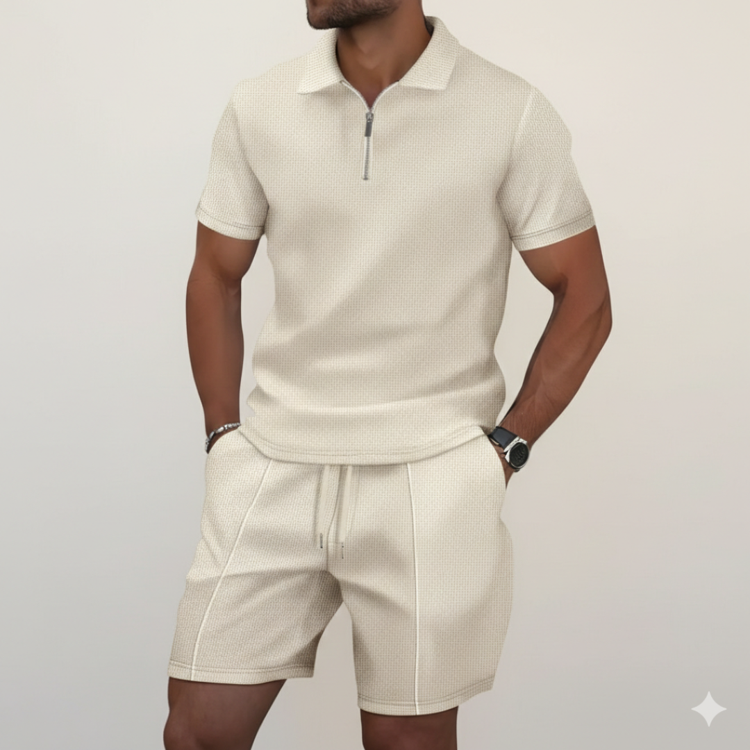 Landon | Men’s Two Piece Set With Zip Collar And Drawstring Shorts