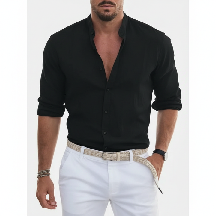 Liam | Men's Casual Shirt With Mandarin Collar And Long Sleeves | Smart Casual
